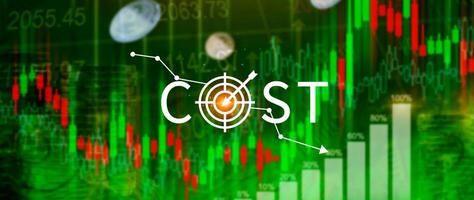 Cost reduction concept, Expenses and saving money, Business strategy and project management, with growth graph of quality control, cost reduction, efficient business and budget cutting. photo