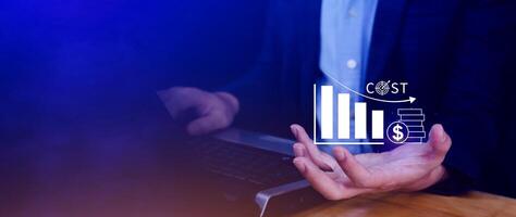 Cost reduction concept, Expenses and saving money, Business strategy and project management, with growth graph of quality control, cost reduction, efficient business and budget cutting. photo