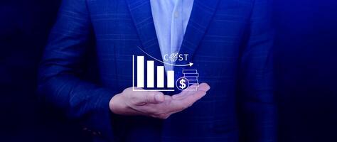 Cost reduction concept, Expenses and saving money, Business strategy and project management, with growth graph of quality control, cost reduction, efficient business and budget cutting. photo
