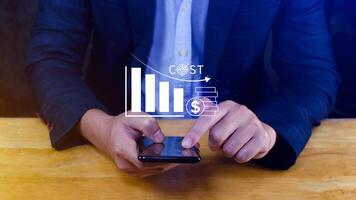 Cost reduction concept, Expenses and saving money, Business strategy and project management, with growth graph of quality control, cost reduction, efficient business and budget cutting. photo