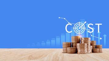 Cost reduction concept, Expenses and saving money, Business strategy and project management, with growth graph of quality control, cost reduction, efficient business and budget cutting. photo