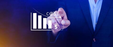 Cost reduction concept, Expenses and saving money, Business strategy and project management, with growth graph of quality control, cost reduction, efficient business and budget cutting. photo