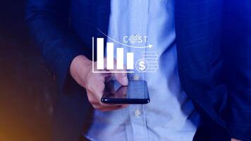 Cost reduction concept, Expenses and saving money, Business strategy and project management, with growth graph of quality control, cost reduction, efficient business and budget cutting. photo