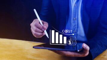 Cost reduction concept, Expenses and saving money, Business strategy and project management, with growth graph of quality control, cost reduction, efficient business and budget cutting. photo