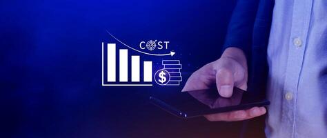 Cost reduction concept, Expenses and saving money, Business strategy and project management, with growth graph of quality control, cost reduction, efficient business and budget cutting. photo