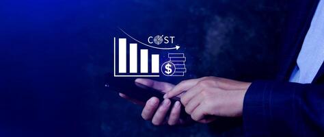 Cost reduction concept, Expenses and saving money, Business strategy and project management, with growth graph of quality control, cost reduction, efficient business and budget cutting. photo
