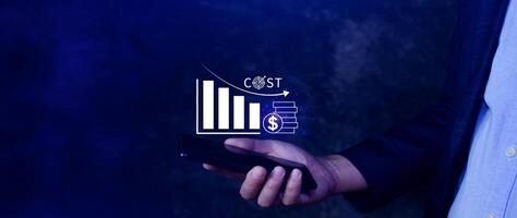 Cost reduction concept, Expenses and saving money, Business strategy and project management, with growth graph of quality control, cost reduction, efficient business and budget cutting. photo