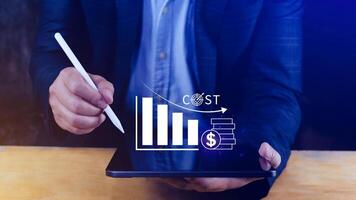 Cost reduction concept, Expenses and saving money, Business strategy and project management, with growth graph of quality control, cost reduction, efficient business and budget cutting. photo