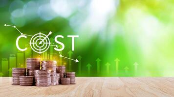 Cost reduction concept, Expenses and saving money, Business strategy and project management, with growth graph of quality control, cost reduction, efficient business and budget cutting. photo