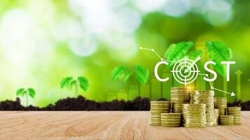 Cost reduction concept, Expenses and saving money, Business strategy and project management, with growth graph of quality control, cost reduction, efficient business and budget cutting. photo
