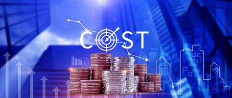 Cost reduction concept, Expenses and saving money, Business strategy and project management, with growth graph of quality control, cost reduction, efficient business and budget cutting. photo