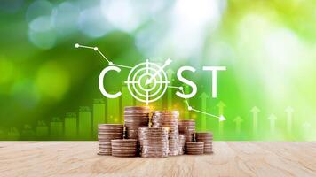 Cost reduction concept, Expenses and saving money, Business strategy and project management, with growth graph of quality control, cost reduction, efficient business and budget cutting. photo