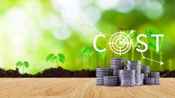 Cost reduction concept, Expenses and saving money, Business strategy and project management, with growth graph of quality control, cost reduction, efficient business and budget cutting. photo