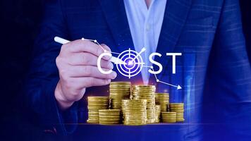 Cost reduction concept, Expenses and saving money, Business strategy and project management, with growth graph of quality control, cost reduction, efficient business and budget cutting. photo