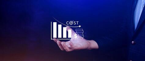 Cost reduction concept, Expenses and saving money, Business strategy and project management, with growth graph of quality control, cost reduction, efficient business and budget cutting. photo
