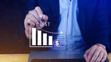 Cost reduction concept, Expenses and saving money, Business strategy and project management, with growth graph of quality control, cost reduction, efficient business and budget cutting. photo
