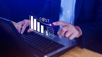 Cost reduction concept, Expenses and saving money, Business strategy and project management, with growth graph of quality control, cost reduction, efficient business and budget cutting. photo