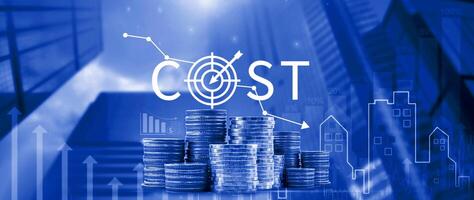 Cost reduction concept, Expenses and saving money, Business strategy and project management, with growth graph of quality control, cost reduction, efficient business and budget cutting. photo