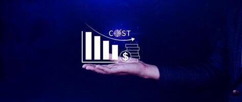 Cost reduction concept, Expenses and saving money, Business strategy and project management, with growth graph of quality control, cost reduction, efficient business and budget cutting. photo