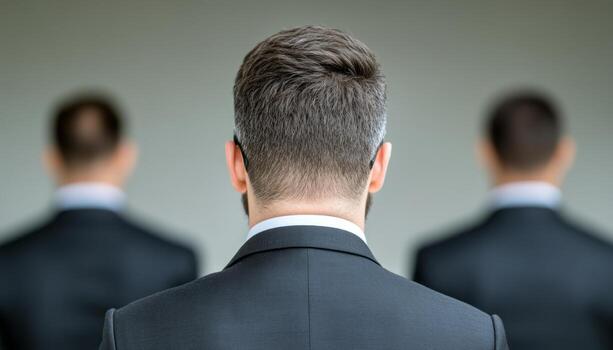 hombres en formal atuendo cara lejos desde cada otro en un profesional ambiente foto