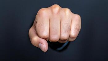 A clenched fist against a dark backdrop symbolizes strength and determination photo