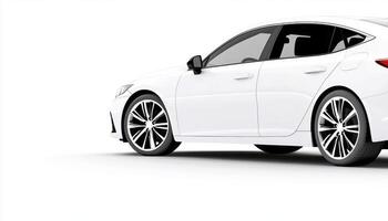 A white sedan stands in a clean space, highlighting its smooth lines and contemporary style photo