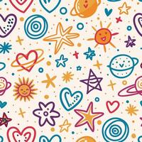 a colorful pattern with stars, hearts and planets vector