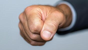 A hand is shown in a clenched fist position, indicating strength and resolve photo