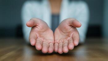 Open hands extended forward, suggesting readiness to receive or share in a friendly manner photo
