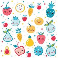 a set of fruit and vegetables with faces and eyes vector