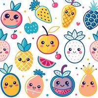 cute fruit pattern with cute faces and fruit vector