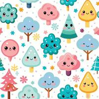 a pattern with trees and faces vector