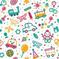 seamless pattern with colorful toys and vehicles vector