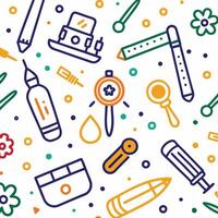 a colorful pattern with various objects and tools vector