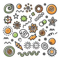 a set of colorful doodles on a white background vector