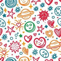 seamless pattern with colorful doodles and hearts vector