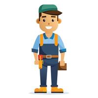 a cartoon man in overalls holding a toolbox vector