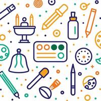 art supplies and tools in a pattern vector
