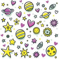 a colorful set of space objects and stars vector