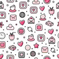a pink and white pattern with various icons vector