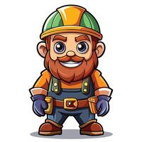 cartoon construction worker with beard and tool belt vector