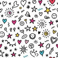 seamless pattern with doodles and hearts vector