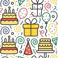 birthday seamless pattern with cake, balloons and confetti vector