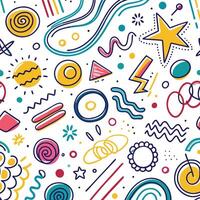 seamless pattern with colorful retro doodles and shapes vector