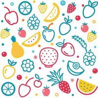 fruit and berries pattern with different colors vector