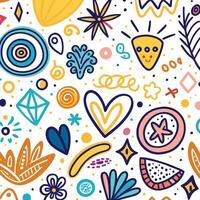 seamless pattern with colorful doodles and flowers vector