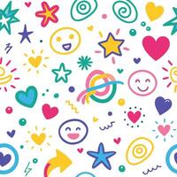 a colorful pattern with smiley faces and hearts vector