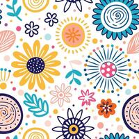 a colorful floral pattern with flowers and leaves vector