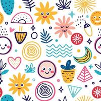 a colorful pattern with various objects and faces vector