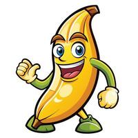 a cartoon banana character with arms up and thumbs up vector